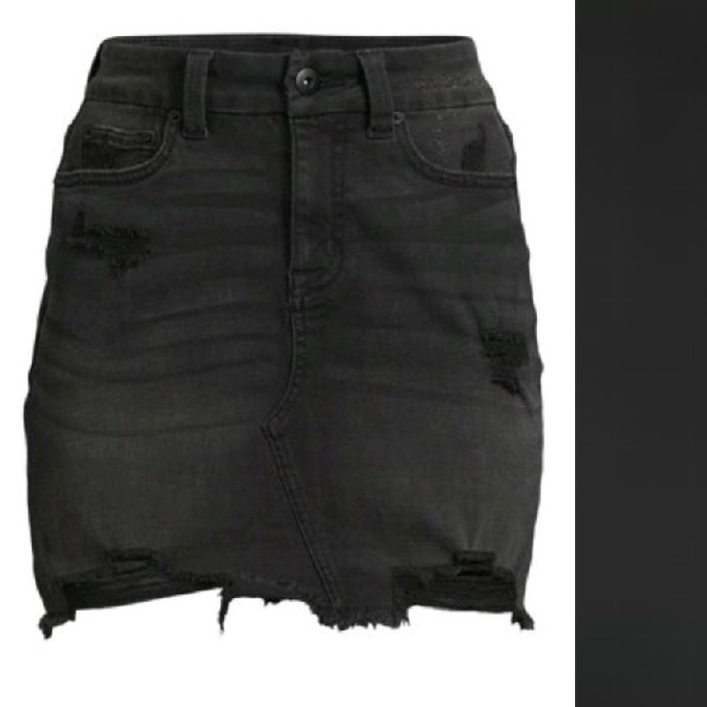 Fitted High-Rise Distressed Denim Mini Skirt